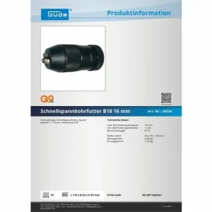 Güde Präzisions Schnellspannbohrfutter Schnellspann Bohrfutter 1-16mm B18 6