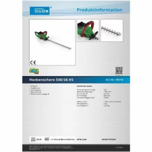 Güde Akku Heckenschere 540/36 HS Akkuheckenschere Strauchschere Gartenschere 12