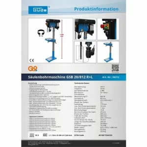 Güde Säulenbohrmaschine Bohrmaschine Ständerbohrmaschine GSB 20/812 R+L 9