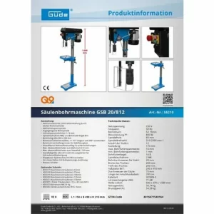 Güde Säulenbohrmaschine Bohrmaschine Ständerbohrmaschine GSB 20/812 9