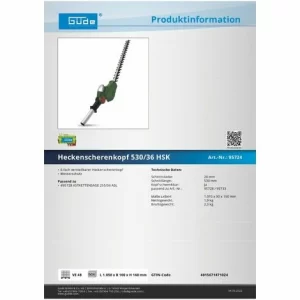 Güde Heckenscherenkopf 530/36 HSK Heckenschere Akkuheckenschere Strauchschere 6