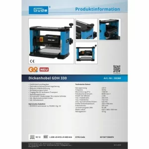 Güde Dickenhobel Elektrohobel Hobelmaschine 1500W 152mm – 330mm 15