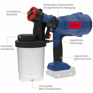Güde Akku Farbsprühpistole FP18 18V Farbsprühsystem Farbsprühgerät Sprühpistole 9