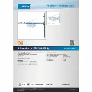 Güde Seil-Hebel-Zug GSZ 100/200 Seilwinde + Schwenkarm/Träger 1200 100-600kg 13