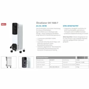 Güde Ölradiator OR 1500-7 Radiator 1500W 3 Heizstufen 85190 15